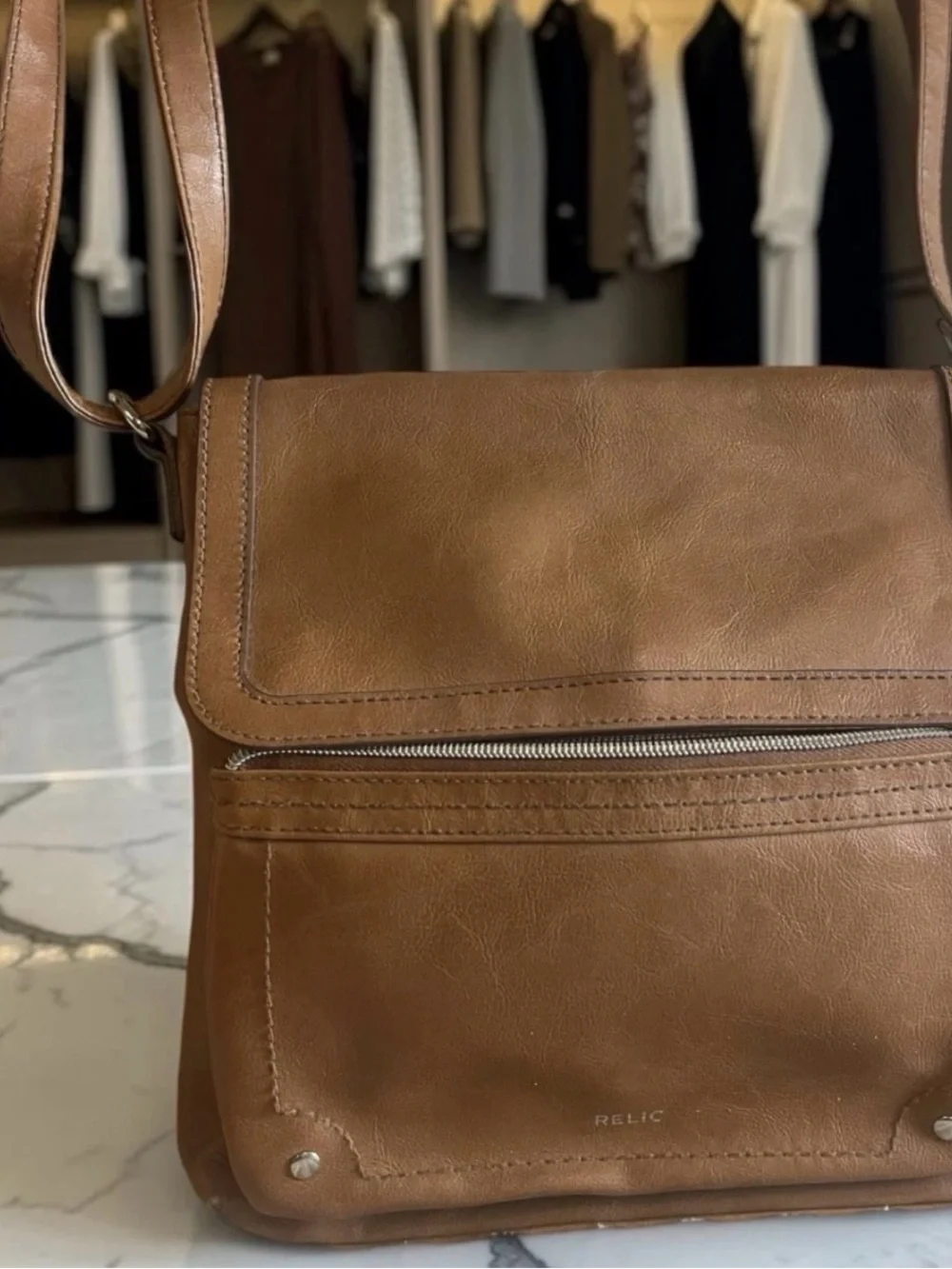 Relic By Fossil Evie Brown Faux Leather Flap Crossbody Bag Shoulder Purse